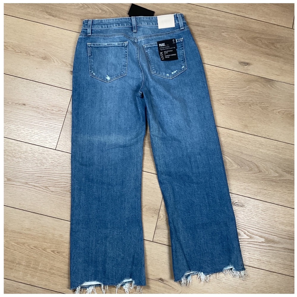 PAIGE Leenah Ankle High Rise Trouser Leg Jeans Blue Raw Hem Size 29 NEW - Picture 9 of 10